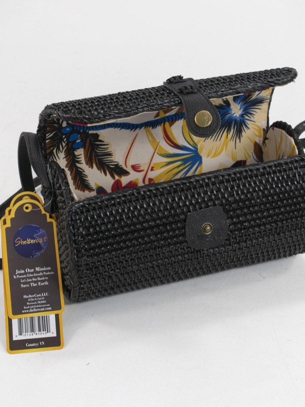 Black Woven Clutch Wristlet with Button-Tab Closure - Picture 2 of 4